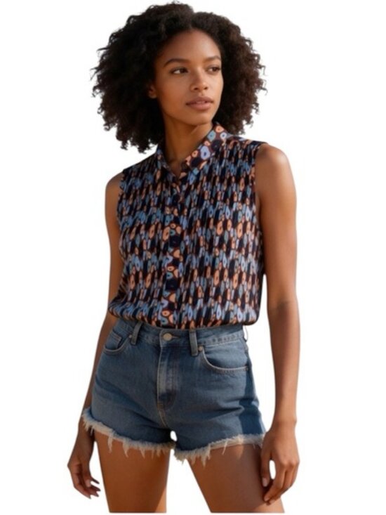 Wildfang | Empower Plisse Flower Print Sleeveless Blouse | Size 1X - Picture 2 of 6